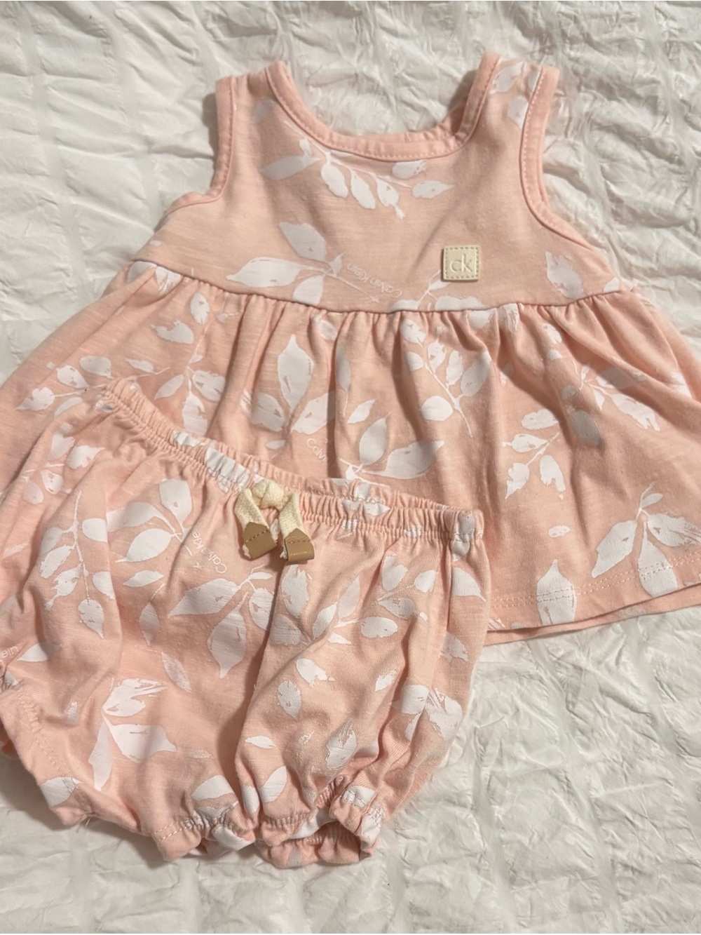 Calvin Klein Baby Peach Floral Tank Dress & Bloomers Set